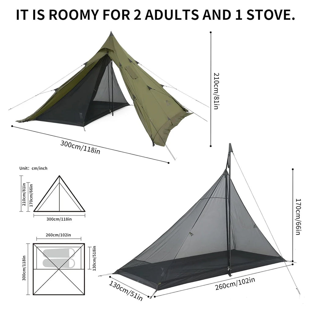 Naturehike Ultralight Camping Tent Chimney Window Teepee Pyramid