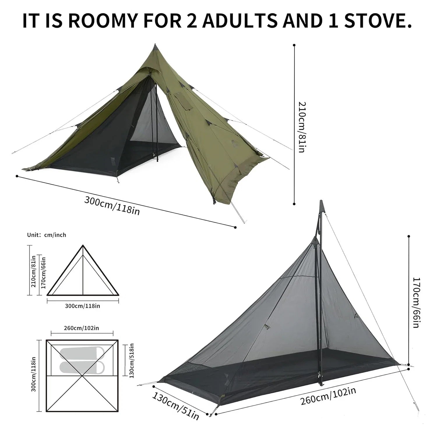 Naturehike Ultralight Camping Tent Chimney Window Teepee Pyramid