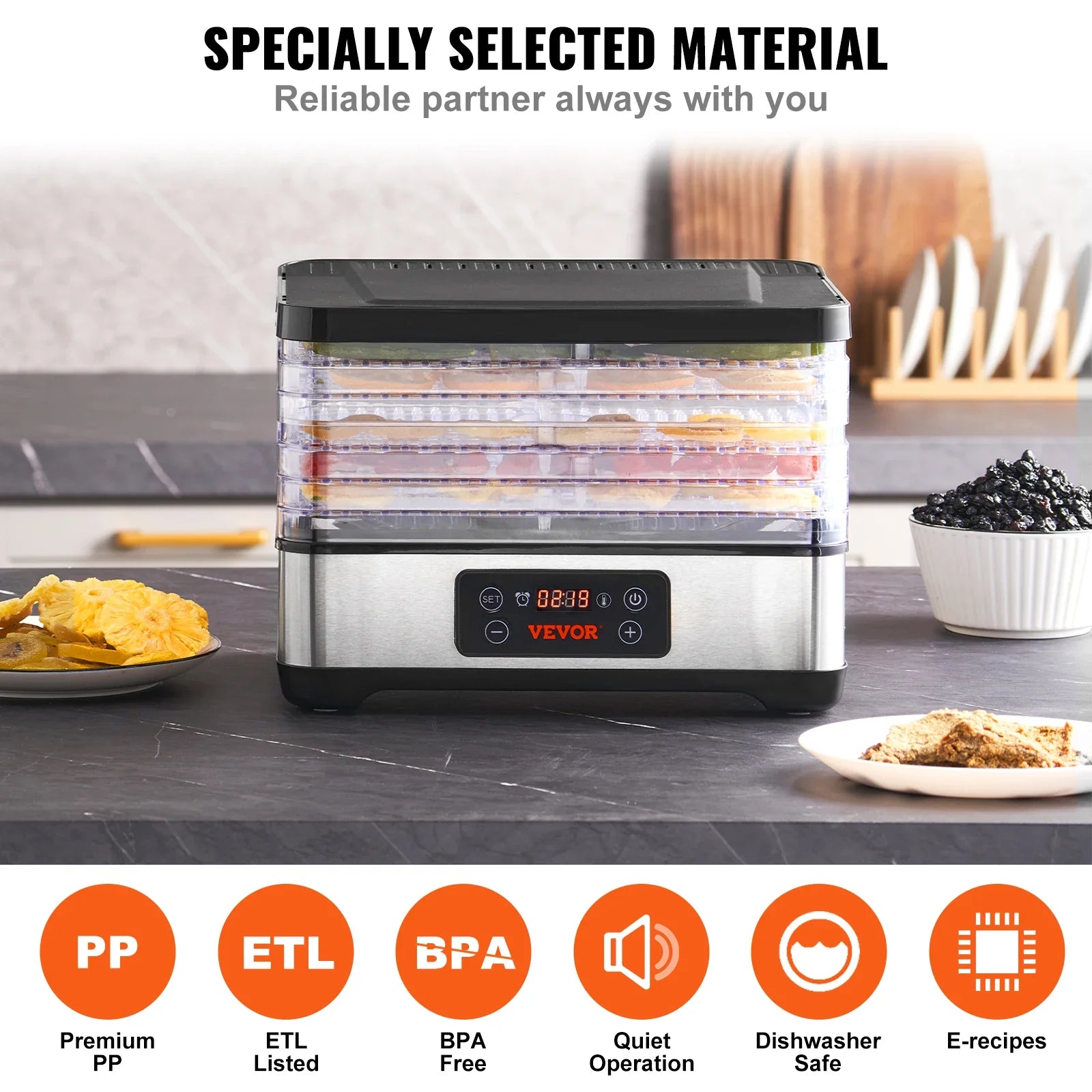 VEVOR 5 Tray Food Dehydrator With Digital Timer And Temperature