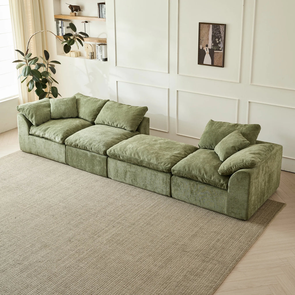 Yeflixvrau Modern Cloud L-Shaped Chenille Sectional Sofa With Ottoman