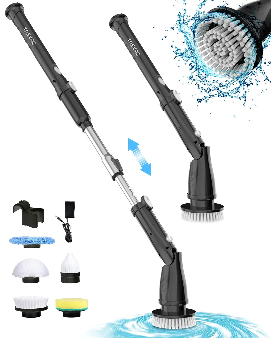 INSE Cordless Spin Scrubber 450RPM With 5 Replaceable Brushes