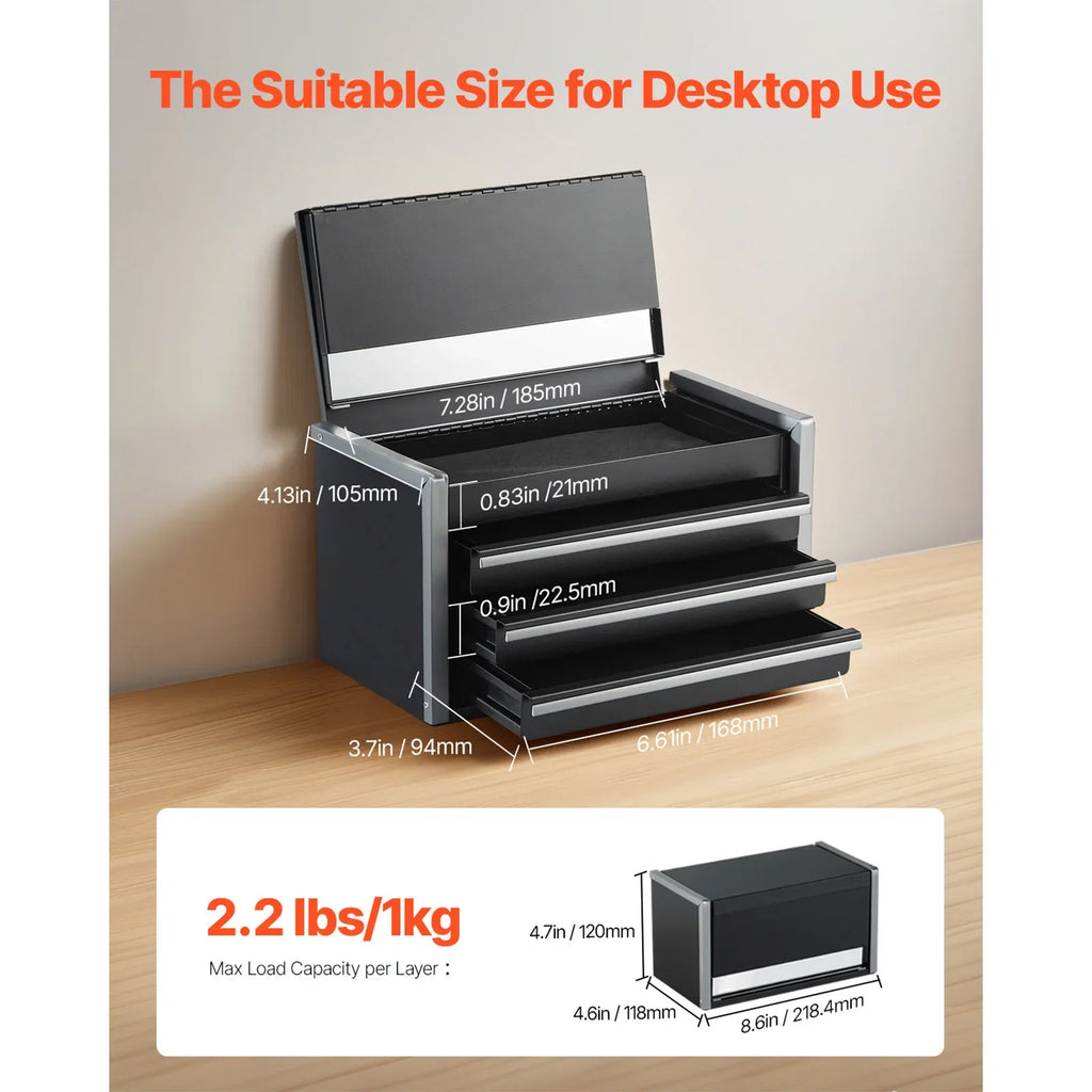 SucceBuy 3 Drawer Metal Tool Box With Ball Bearing Slides