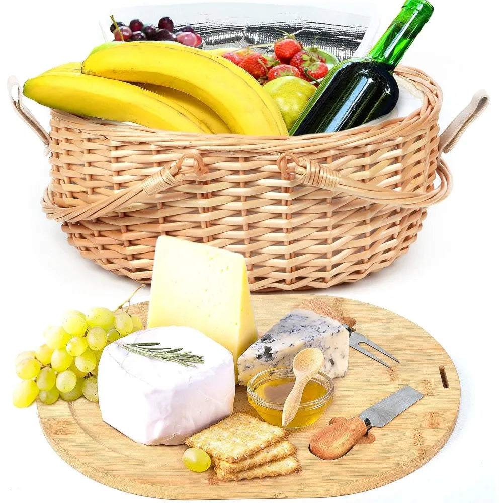 NBVCX Wicker Picnic Basket Set With Charcuterie Boards For Two