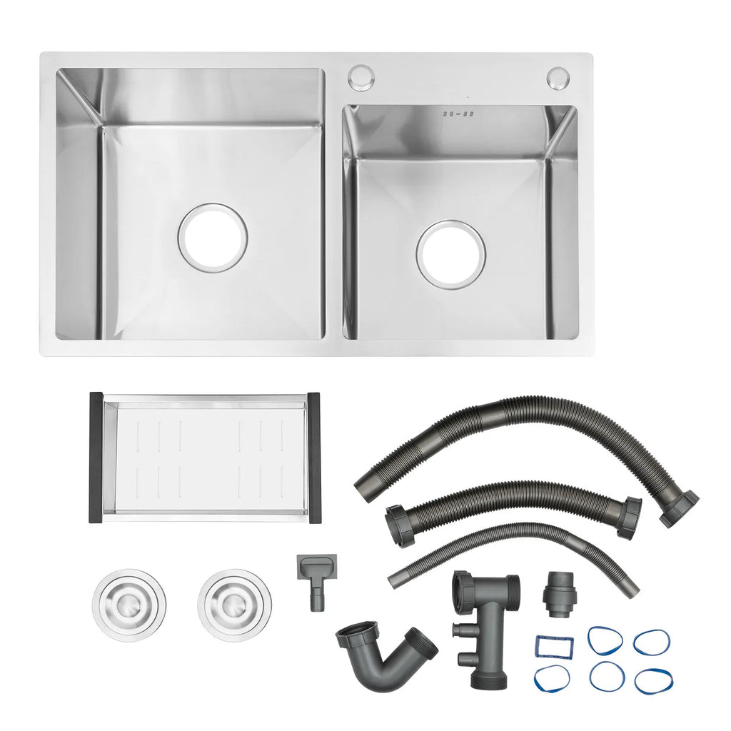Stainless Steel Double Bowl Drop In Kitchen Sink With Noise Reduction