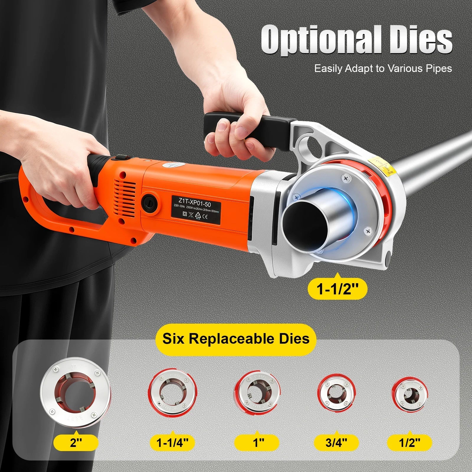 2300W Electric Pipe Threading Machine With 6 Die Set Portable