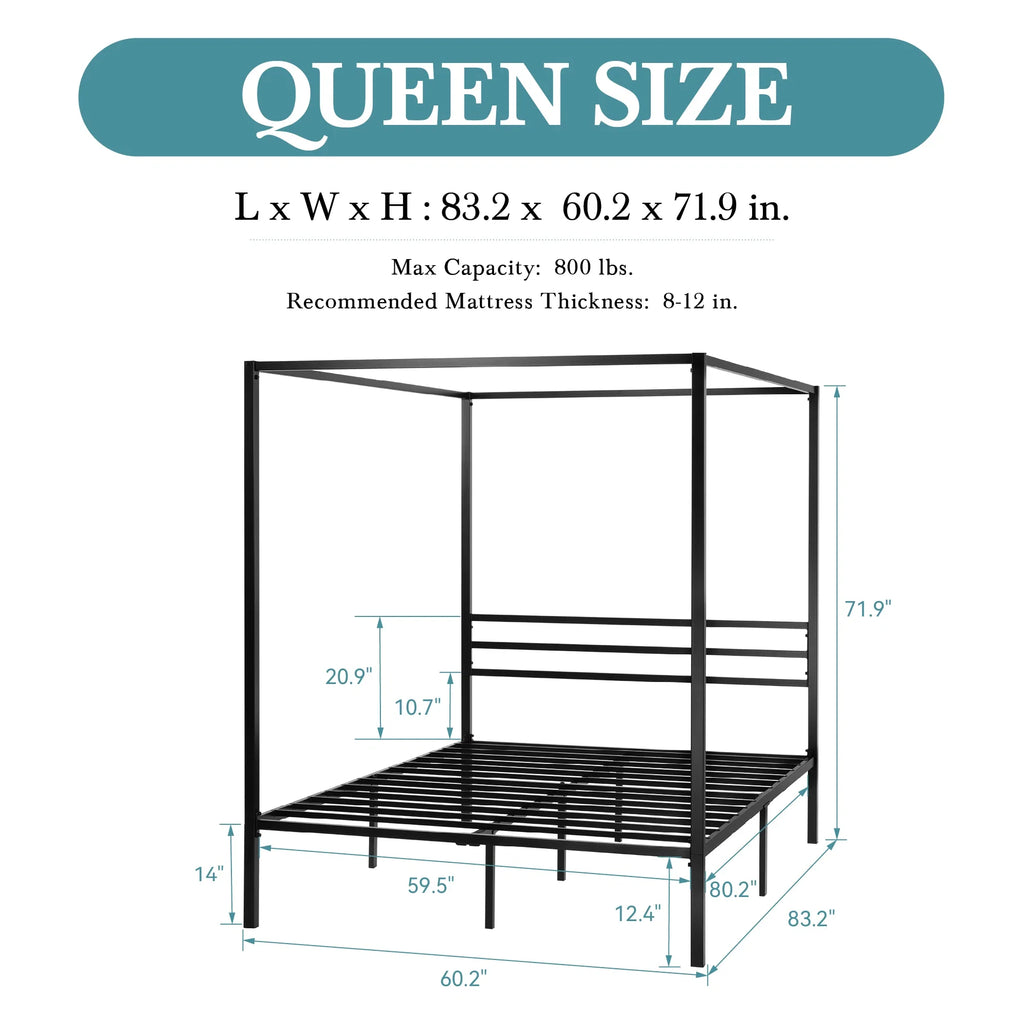 Hoomich Canopy Bed Frame Four Poster Metal Crossbar Easy Assembly