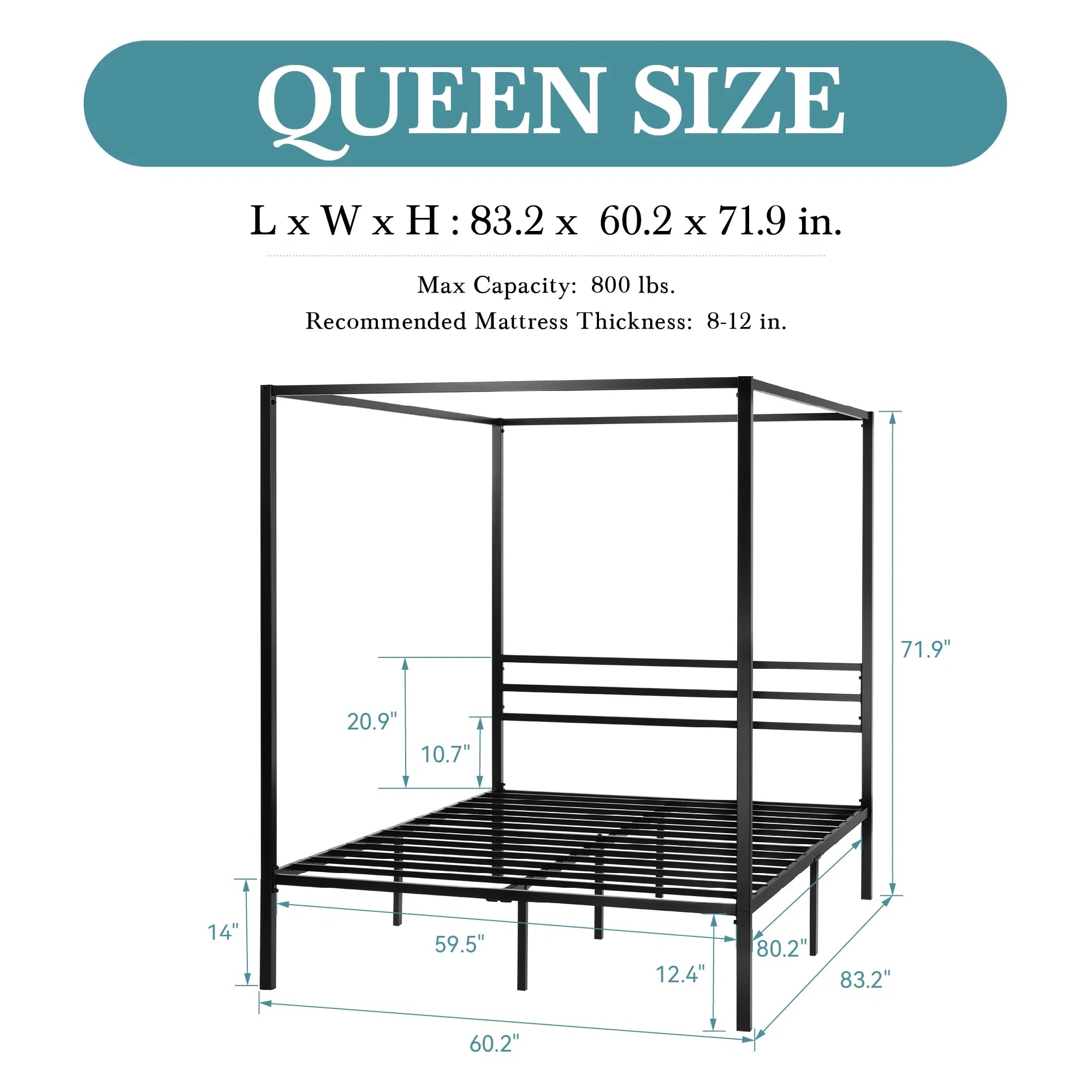 Hoomich Canopy Bed Frame Four Poster Metal Crossbar Easy Assembly