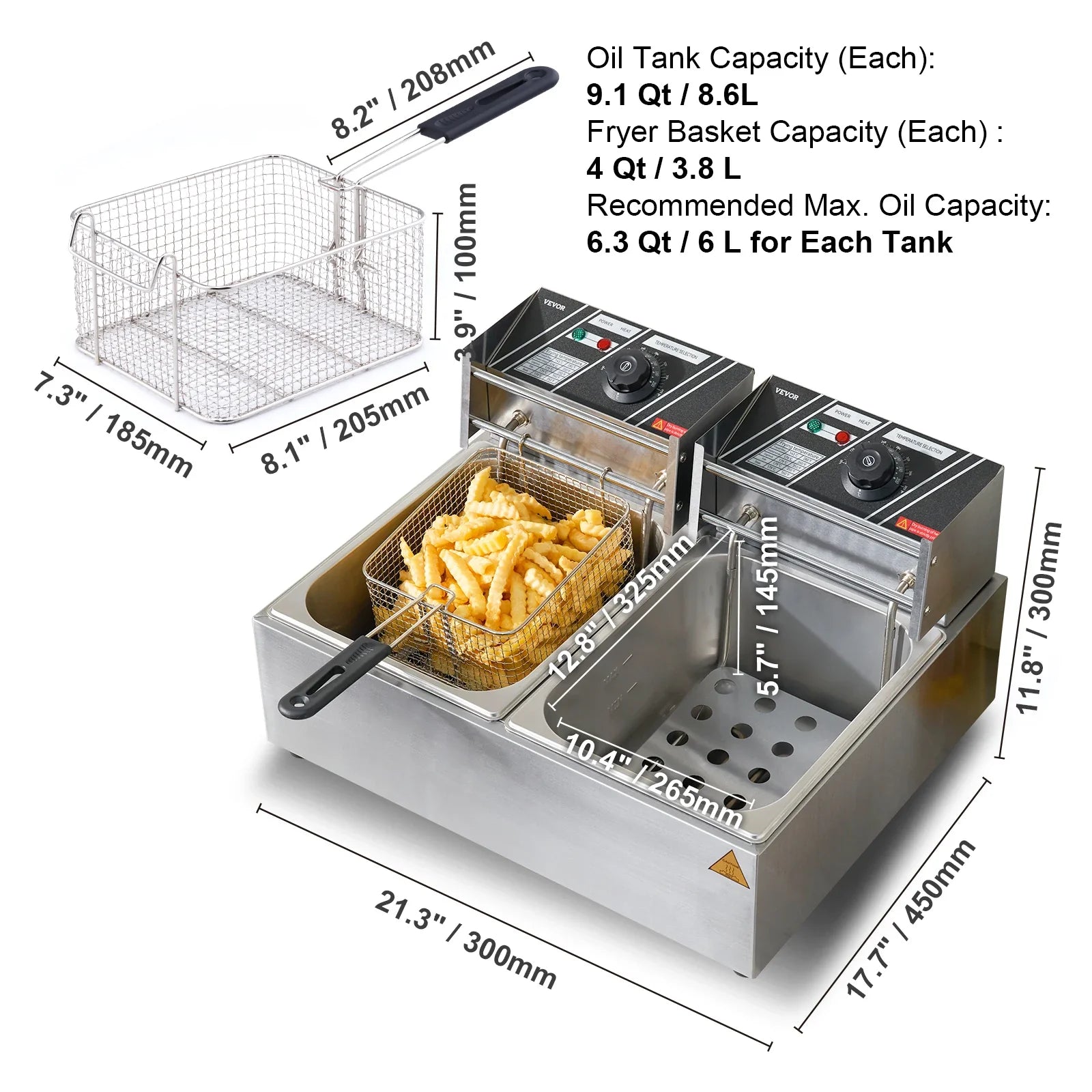 SucceBuy Electric Deep Fryer With Dual Removable Tanks