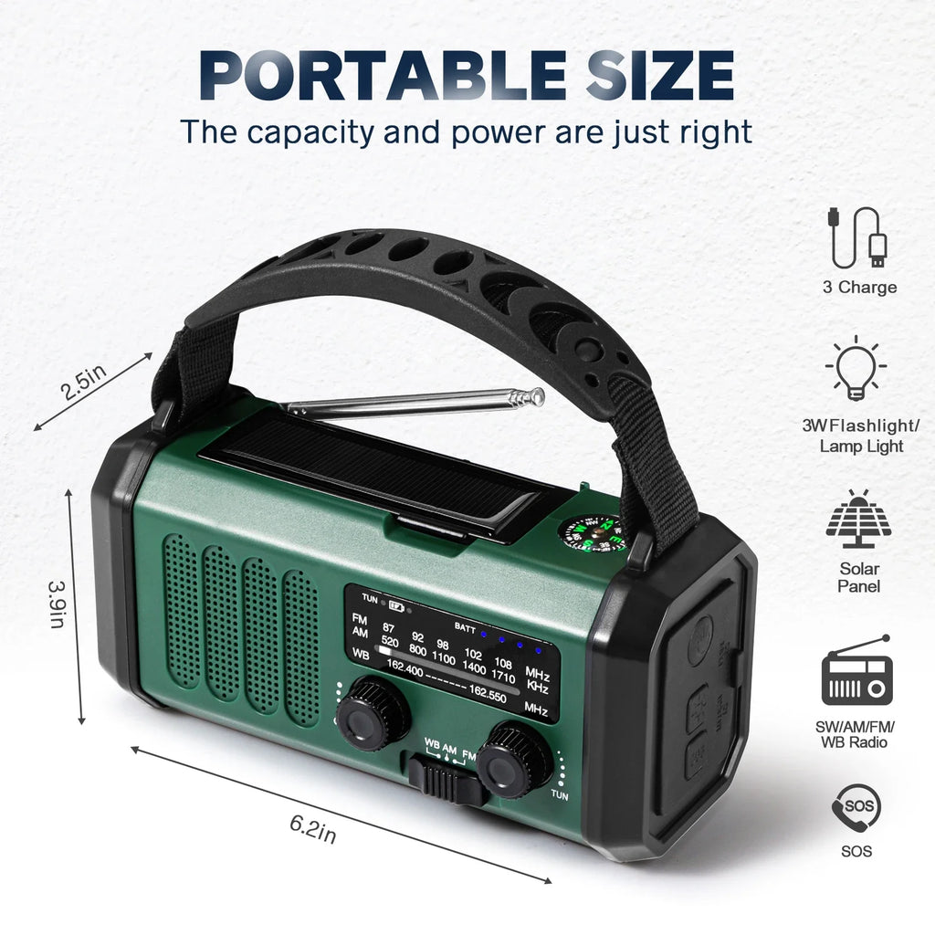 NNEOBA 10000mAh Emergency Solar Hand Crank Radio