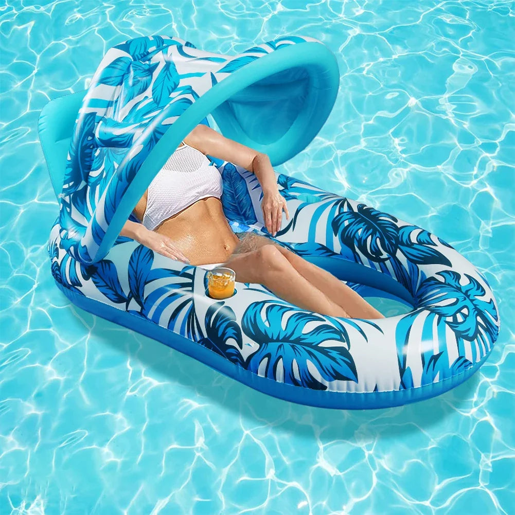 Summer Inflatable Floating Lounger Mattress With Sunshade For Pool