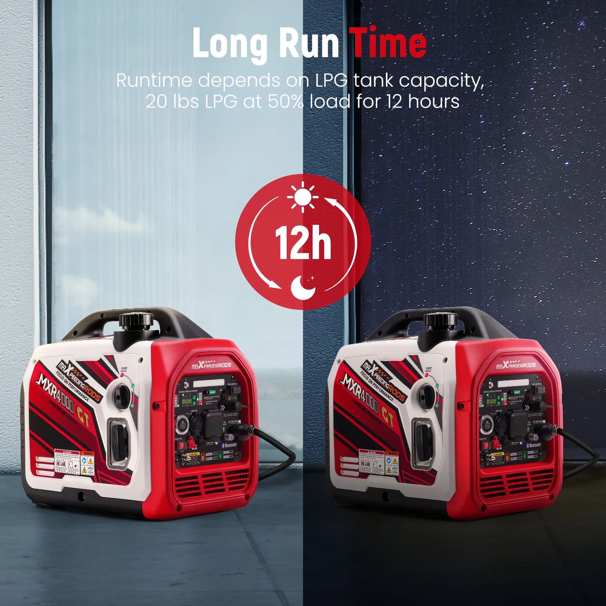 Maxpeedingrods 4KW Portable Dual Fuel Generator Inverter LPG Gas Bluetooth