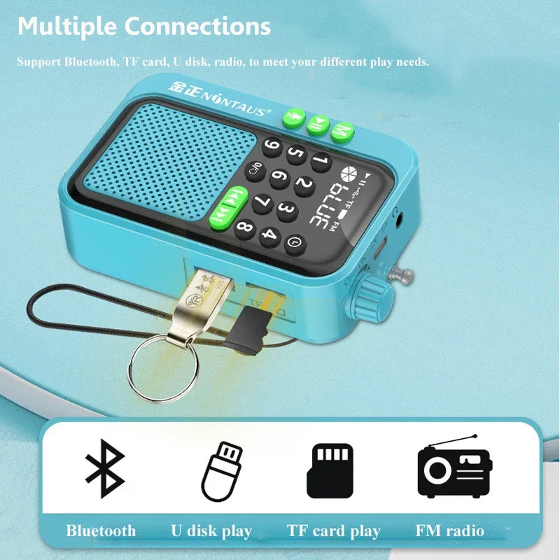 Mini Portable FM Radio Rechargeable Blue