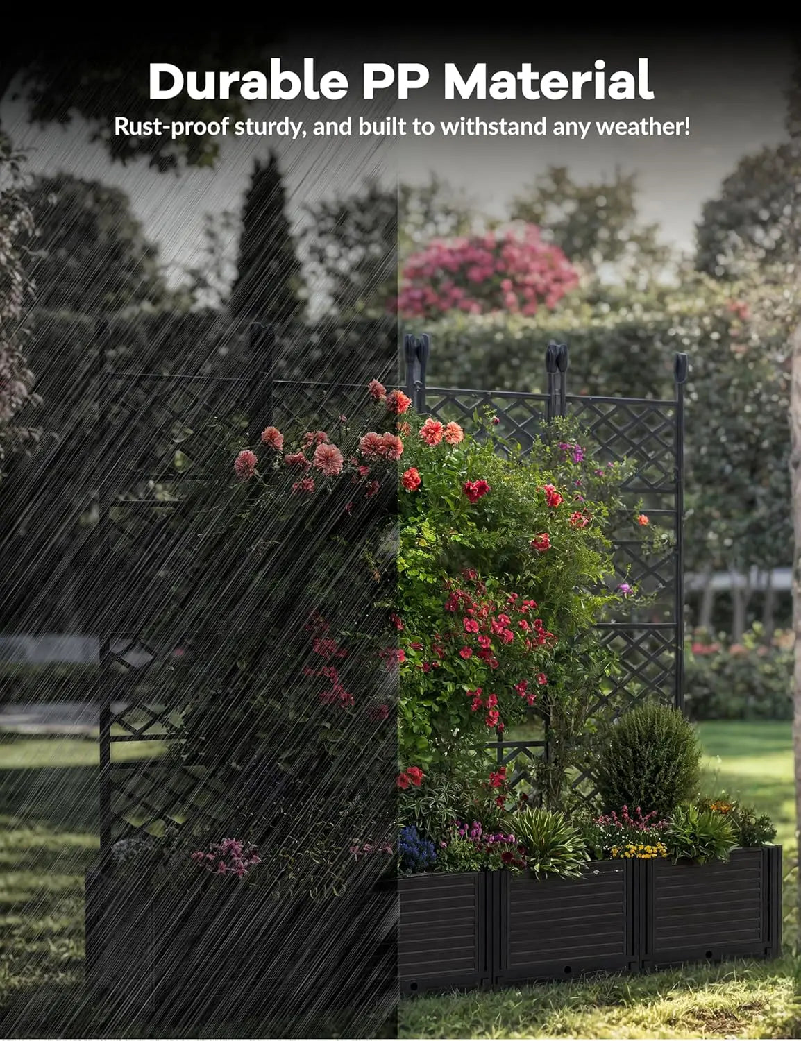 TWISTER.CK Plastic Planter Box With Trellis Rack Raised Garden Bed