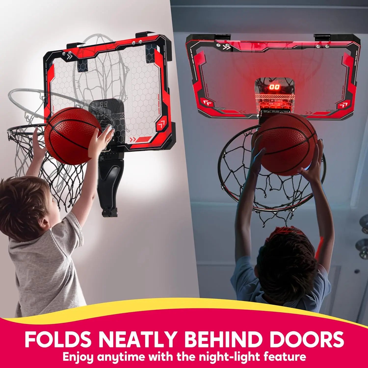 Joyfy Mini Indoor Basketball Hoop with LED Lights and Scoreboard