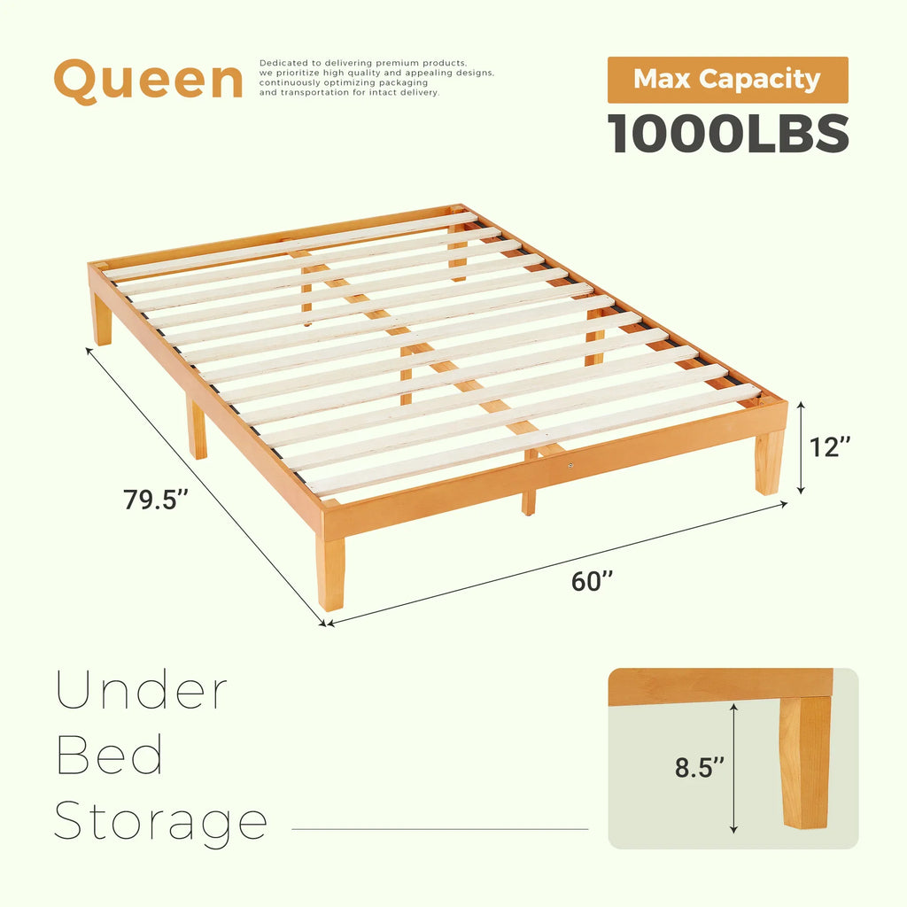 JHK Solid Wood Bed Frame With Slat Support Easy Assembly