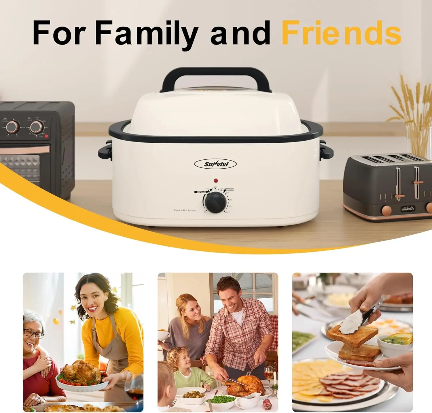 XMSJ Electric Roaster Oven With Viewing Lid Cool Touch Exterior