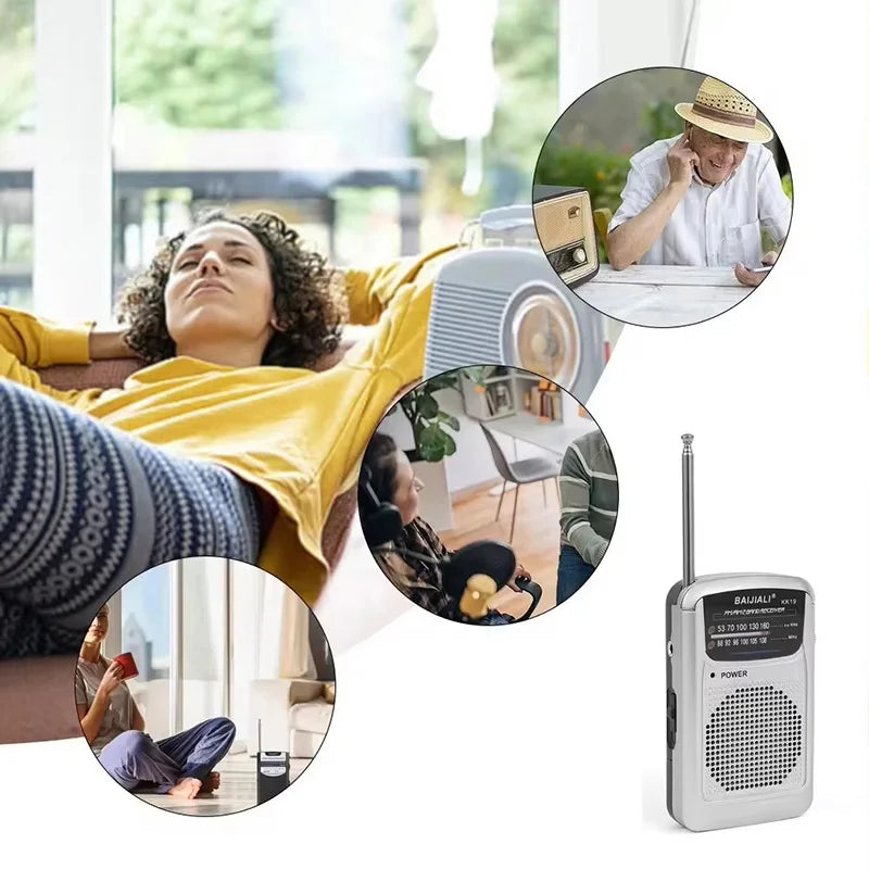 NNEOBA Full Band Portable Mini Pocket Radio Silver