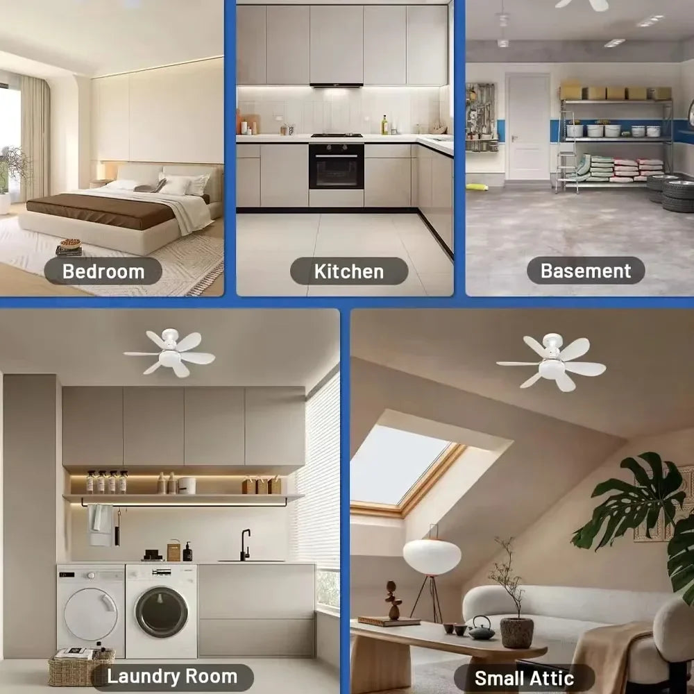 Ceiling Fan With Remote Control LED Light E27 Base