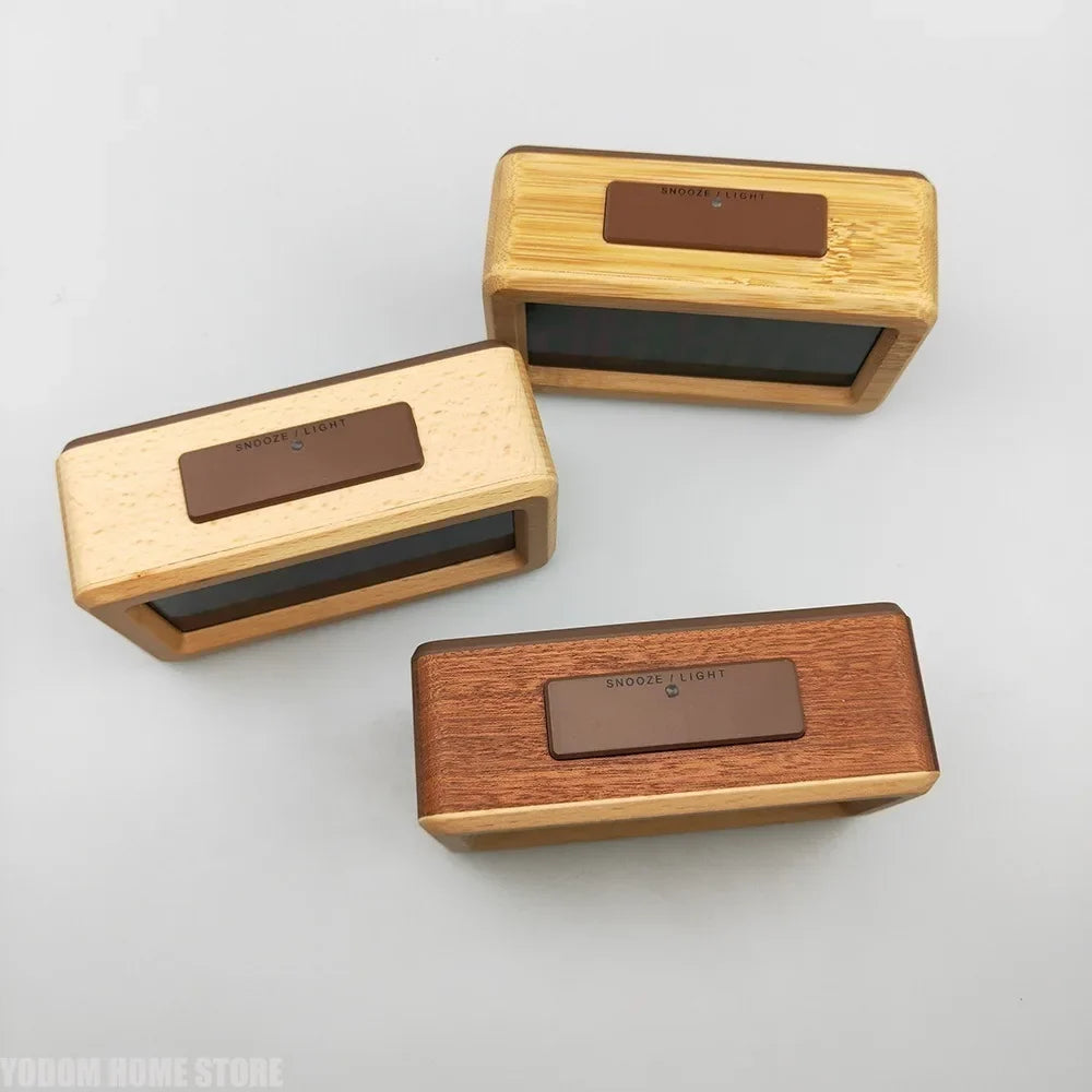 Wooden LED Digital Alarm Clock With Snooze Date Temperature