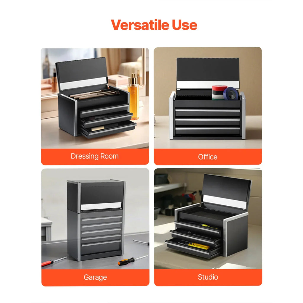 SucceBuy 3 Drawer Metal Tool Box With Ball Bearing Slides
