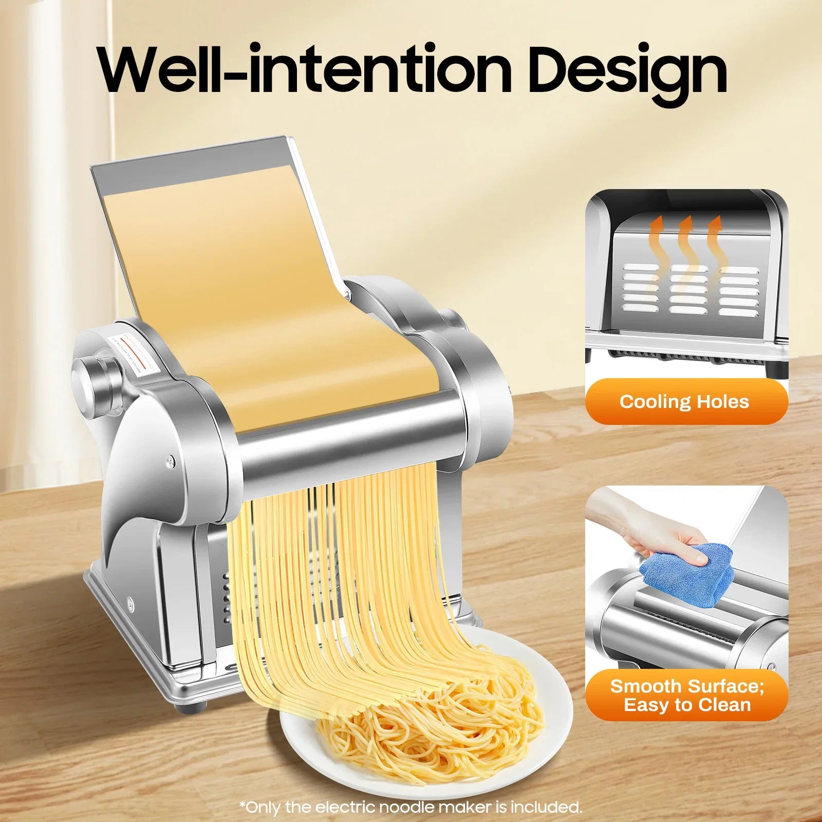 Electric Noodle Maker 135W Stainless Steel With 8-Speed Thickness Control
