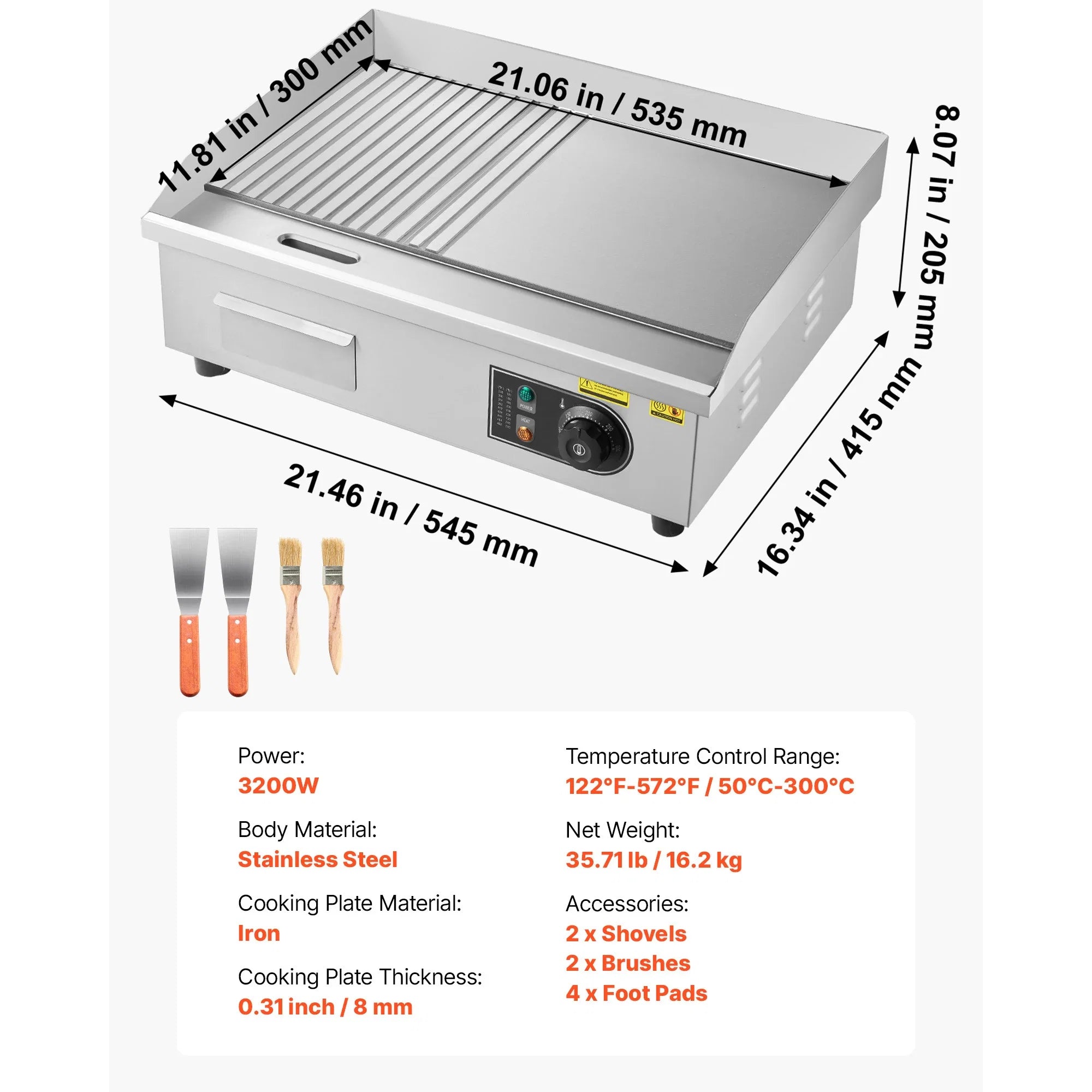 SucceBuy Commercial Electric Griddle 3200W Stainless Steel Countertop Grill