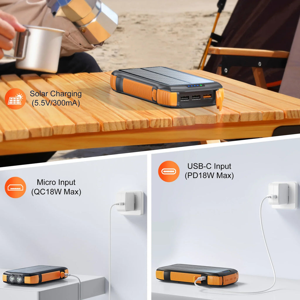 Solar Power Bank 33500mAh With 20W USBC PD Wireless Charging