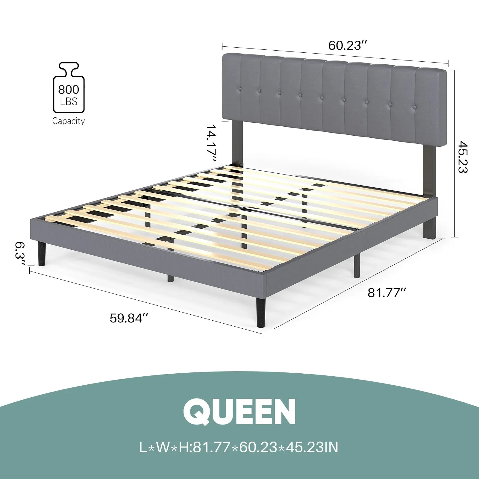 JHK Wooden Upholstered Platform Bed With Adjustable Headboard