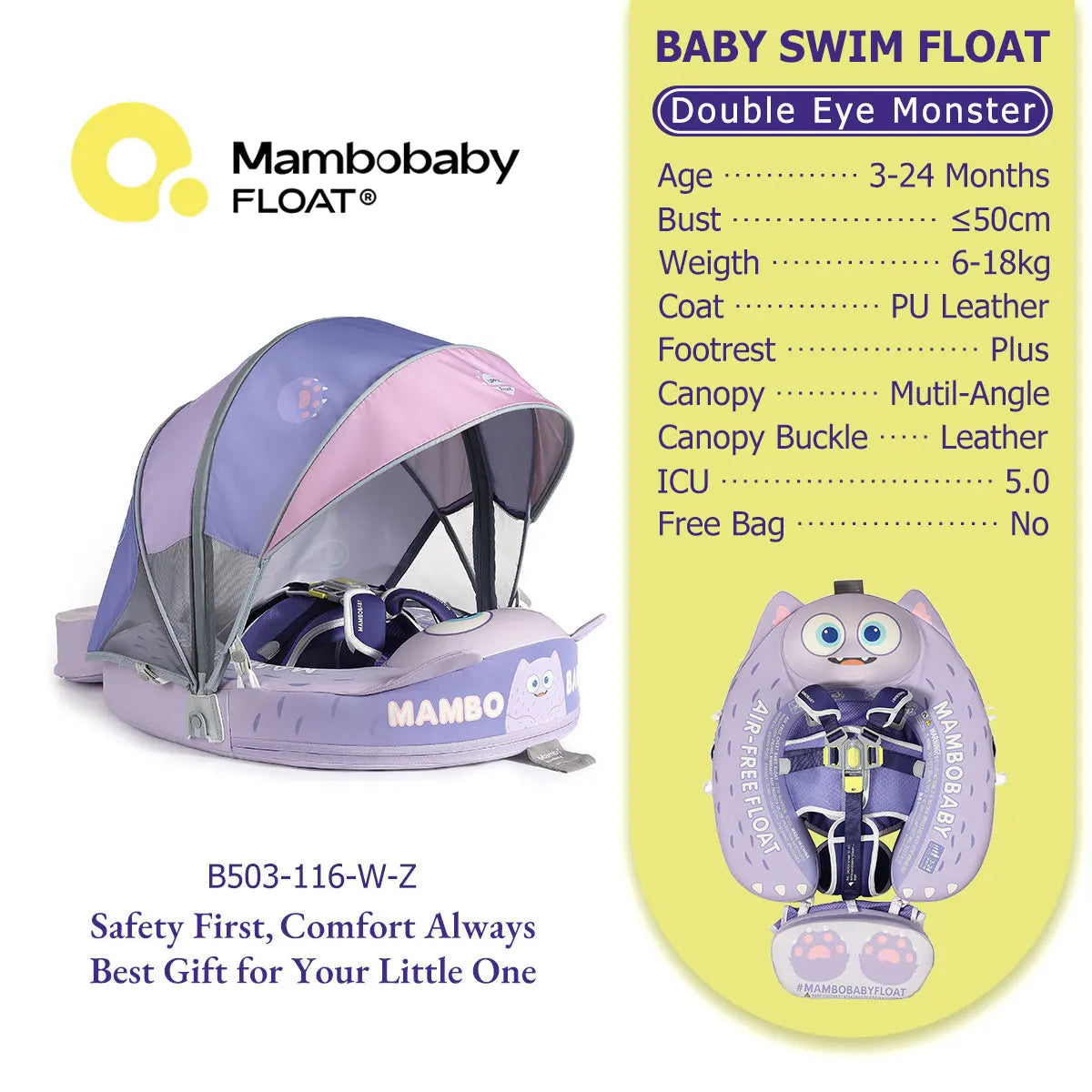 Mambobaby No Slip Safe Harness Baby Swim Float for Toddlers