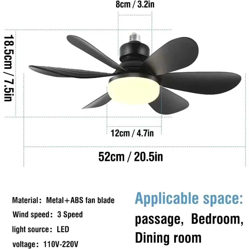 Ceiling Fan With Remote Control LED Light E27 Base