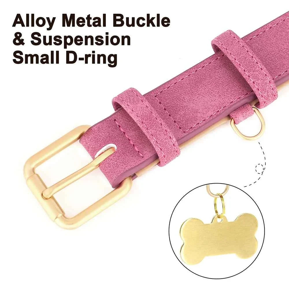 Personalized PU Leather Dog Collar with Custom Engraved ID Tag