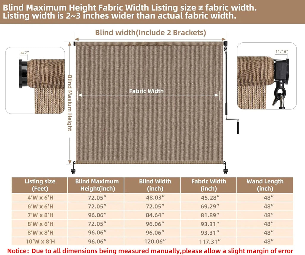 Cordless Outdoor Roller Shade UV Blocking Privacy Screen For Patio