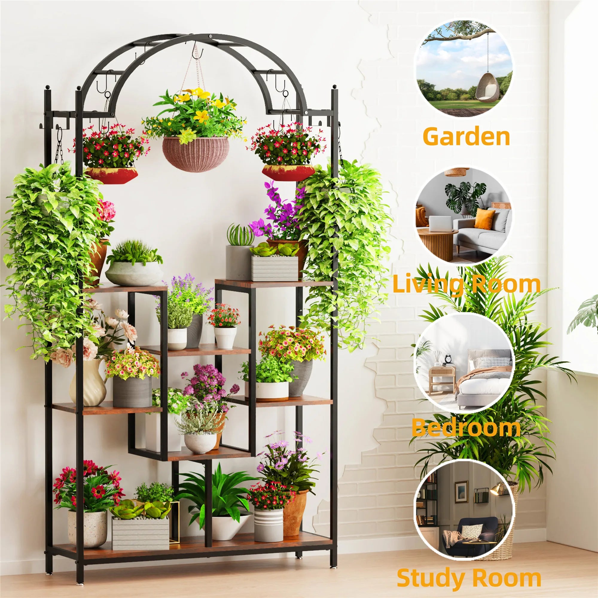 BINGOPAW 5-Tier Tall Indoor Plant Stand With Arched Metal Frame