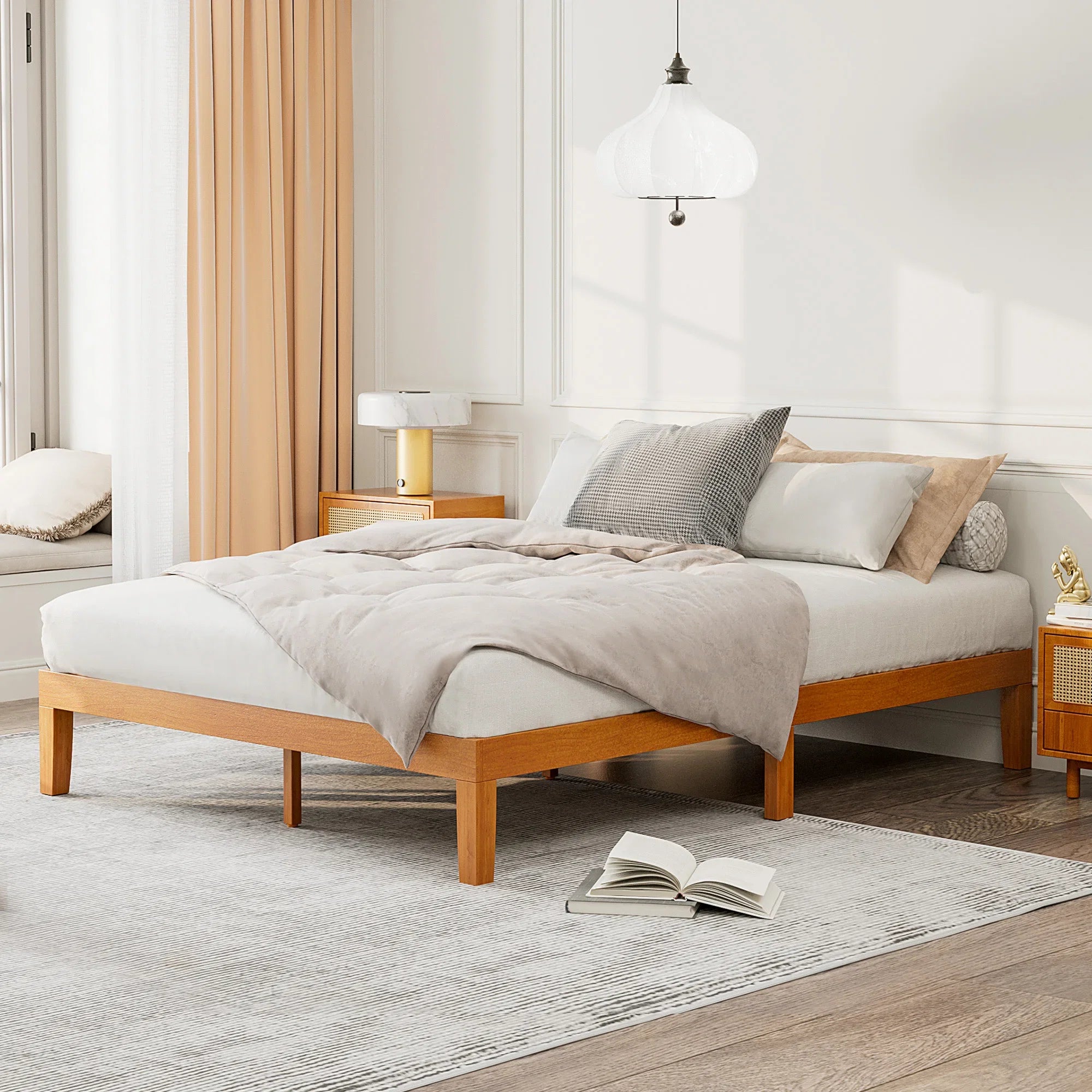 JHK Solid Wood Bed Frame With Slat Support Easy Assembly