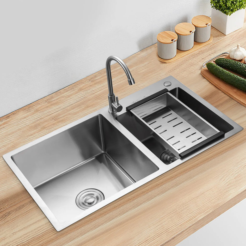 Stainless Steel Double Bowl Drop In Kitchen Sink With Noise Reduction
