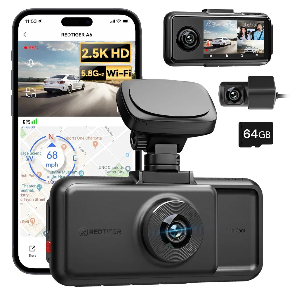 RedTiger A6 4K DashCam With GPS Night Vision Parking