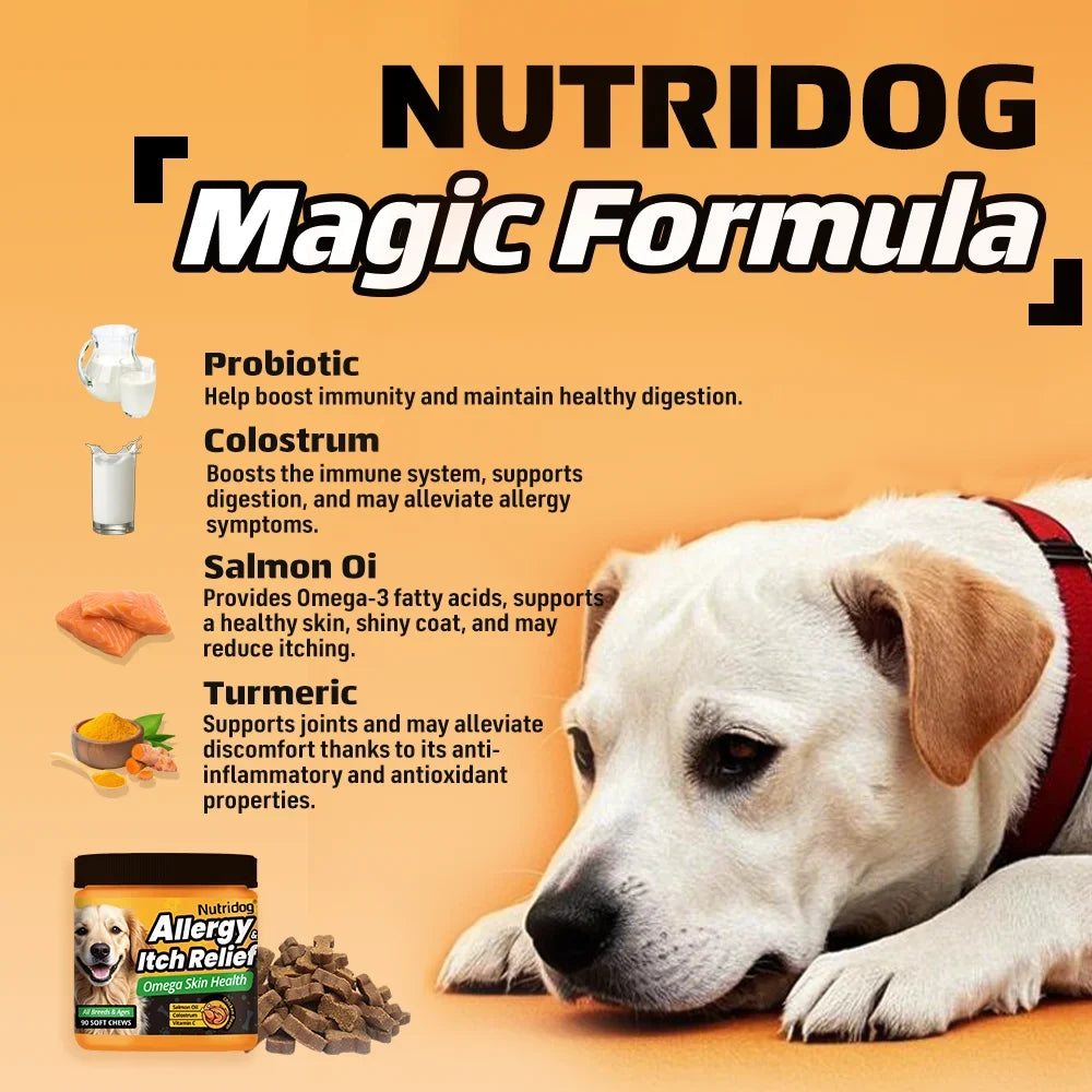 Nutridog Allergy Relief Dog Chews Omega 3 Vitamin C Support