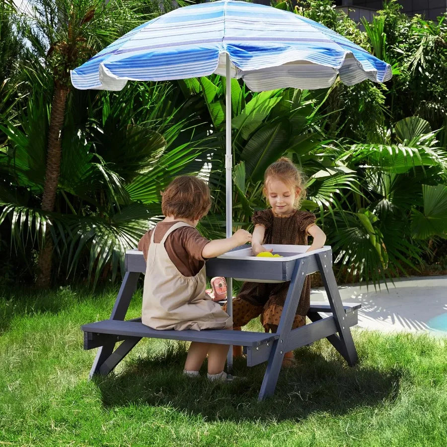 XIUWO 3in1 Kids Picnic Table With Sand Water Sensory