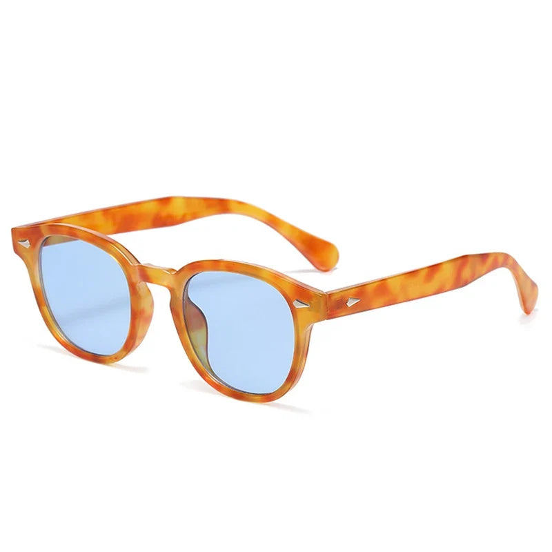 Retro Round Sunglasses Rivet Design UV400 Leopard Print