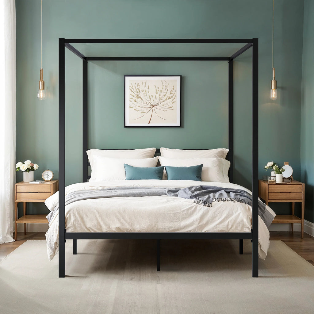 Hoomich Canopy Bed Frame Four Poster Metal Crossbar Easy Assembly