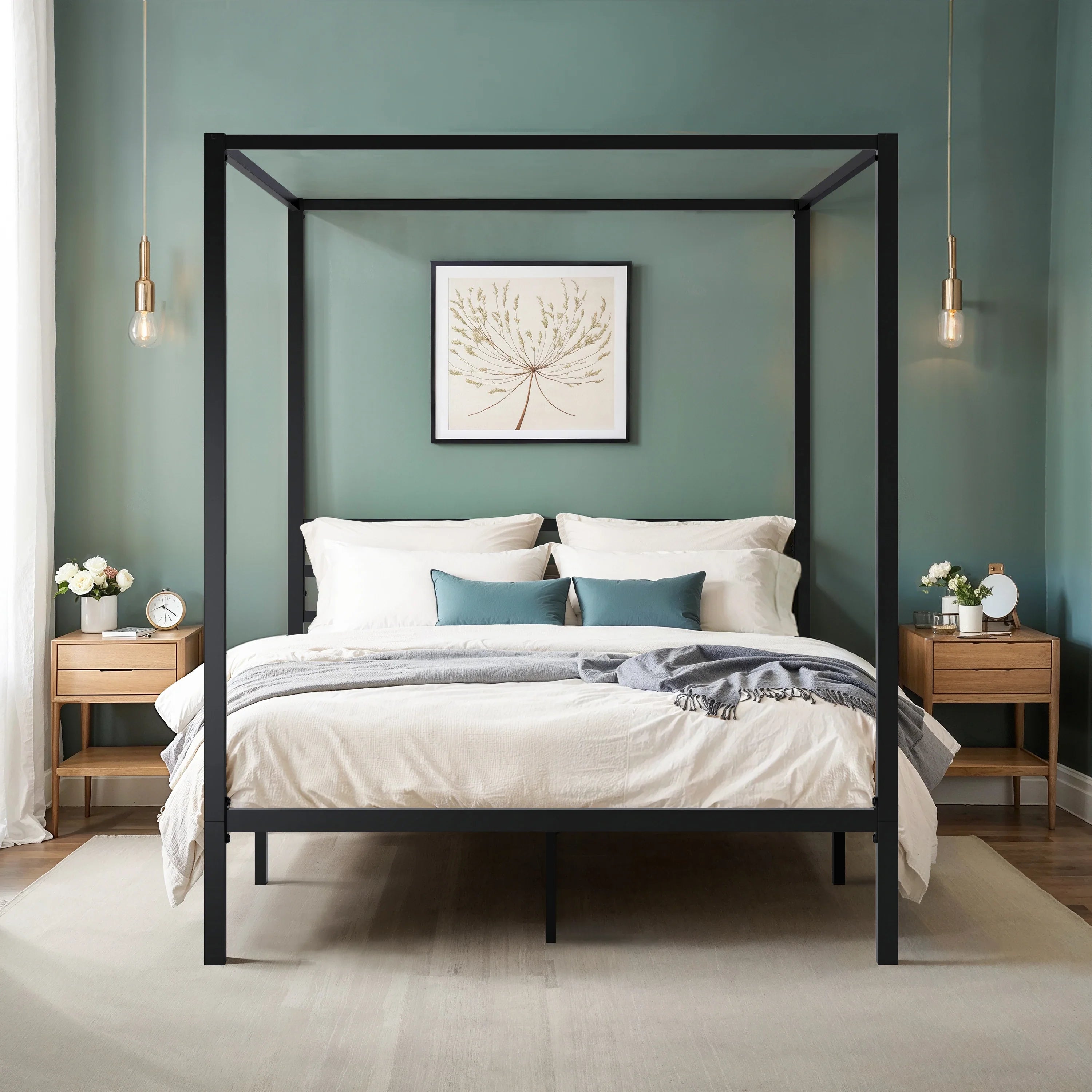 Hoomich Canopy Bed Frame Four Poster Metal Crossbar Easy Assembly