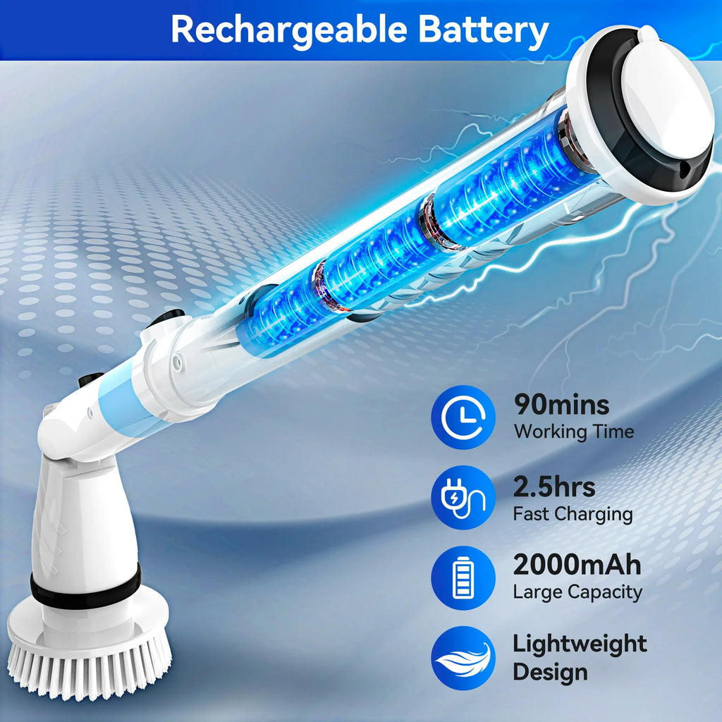 INSE Cordless Spin Scrubber 450RPM With 5 Replaceable Brushes