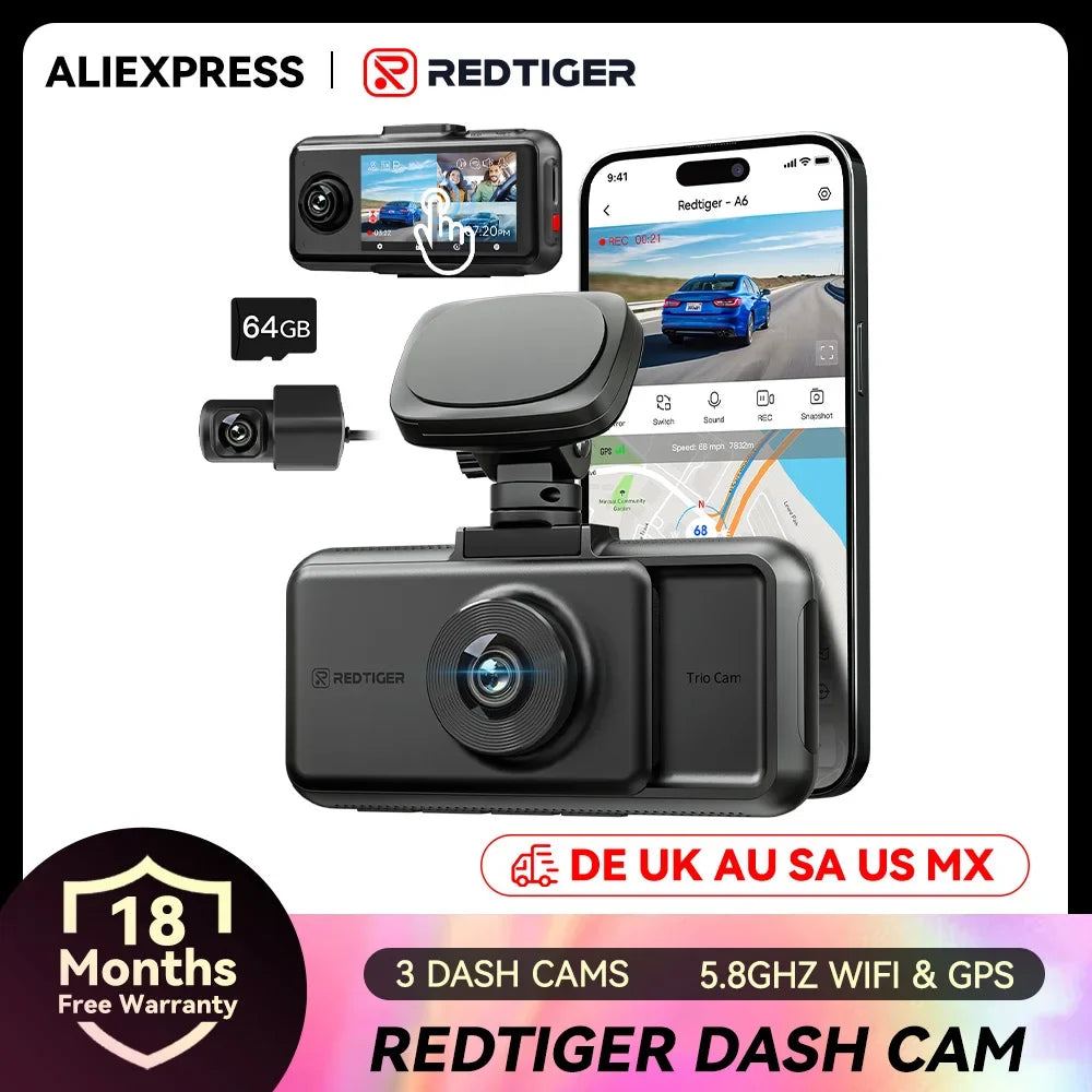 RedTiger A6 4K DashCam With GPS Night Vision Parking