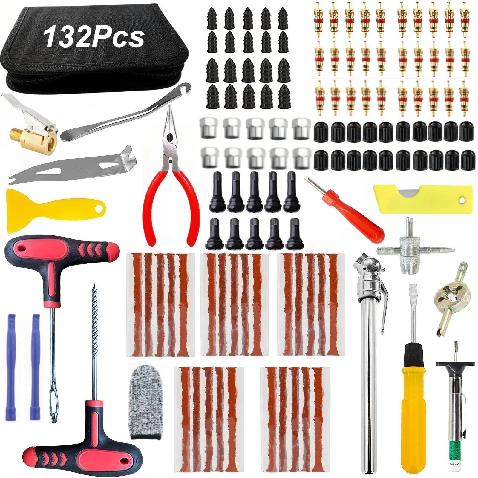 Car Motorcycle Tire Repair Kit 132 Piece Puncture Emergency Set