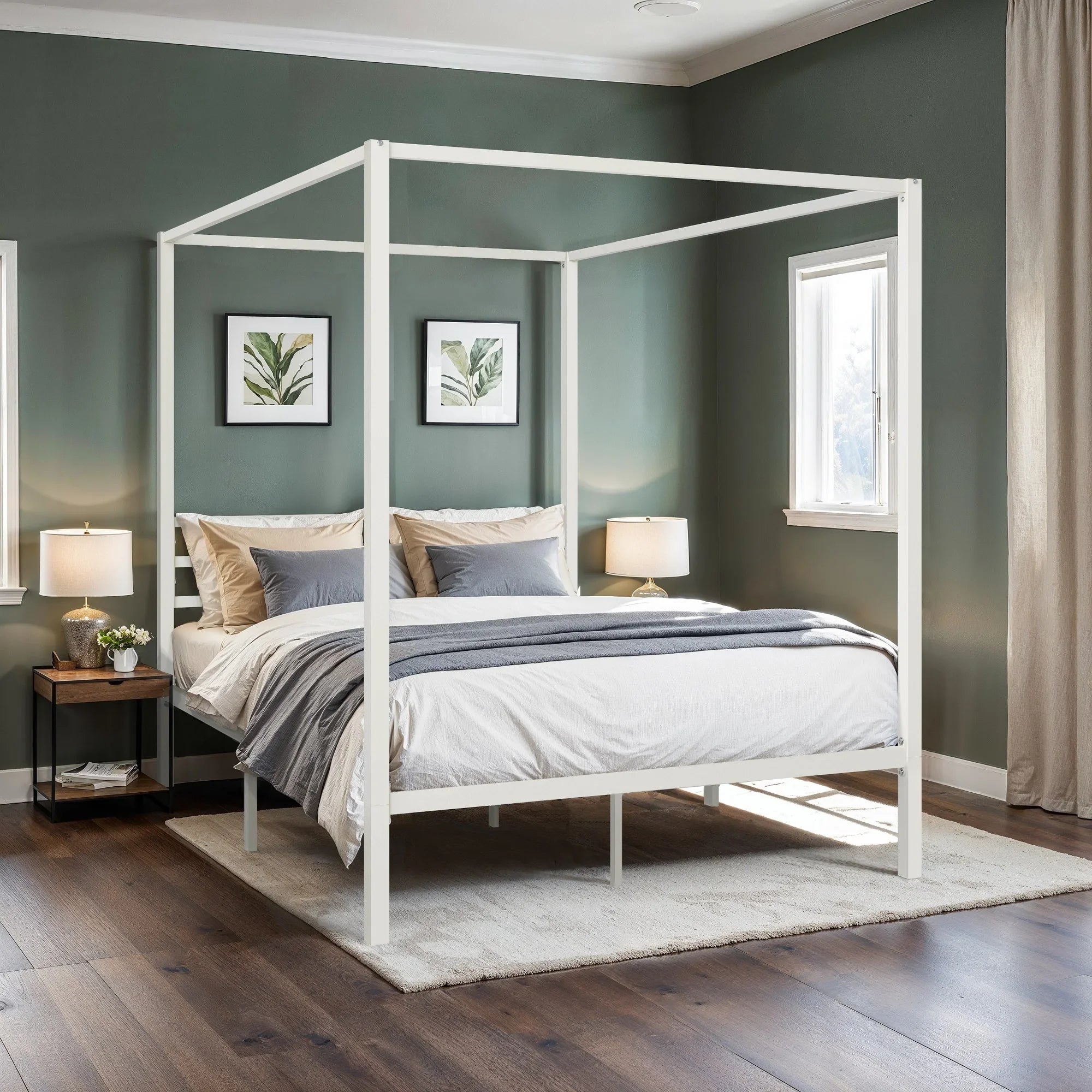 Hoomich Canopy Bed Frame Four Poster Metal Crossbar Easy Assembly