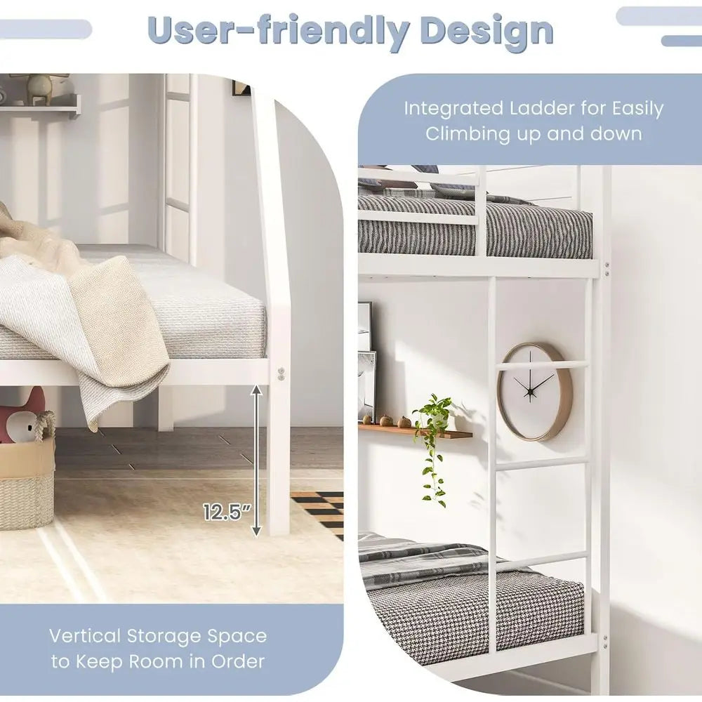 Space Saving Metal Bunk Bed With Ladder And Steel Support