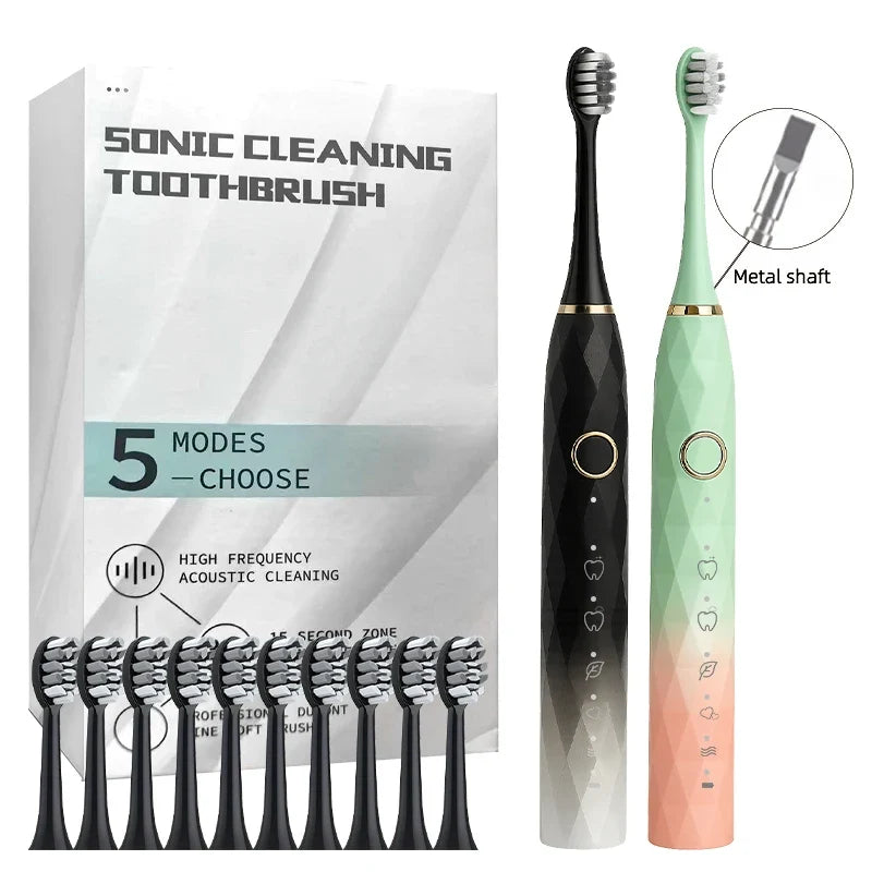 Electric Toothbrush Rotary With Timer Waterproof USB Rechargeable 10 Heads