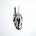 Silver Middle Finger Wall Mounted Hook | Modern Ceramic Statement Sculpture | 7" Tall
