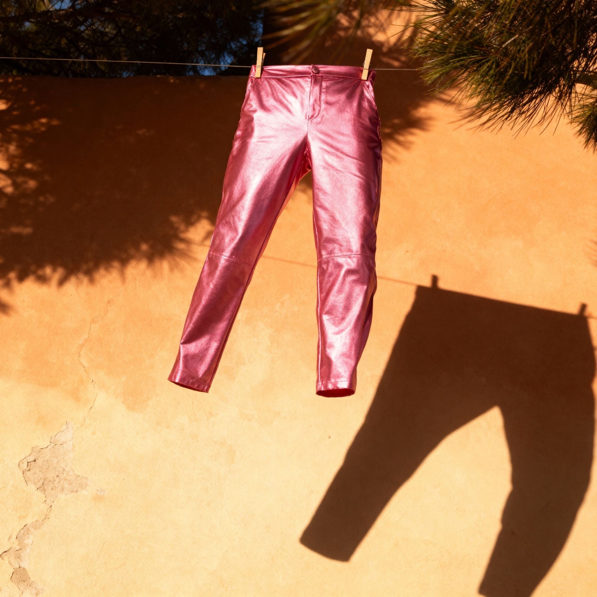 Synthetic Leather Metallic-Accented Slim-Fit Trouser in Pink