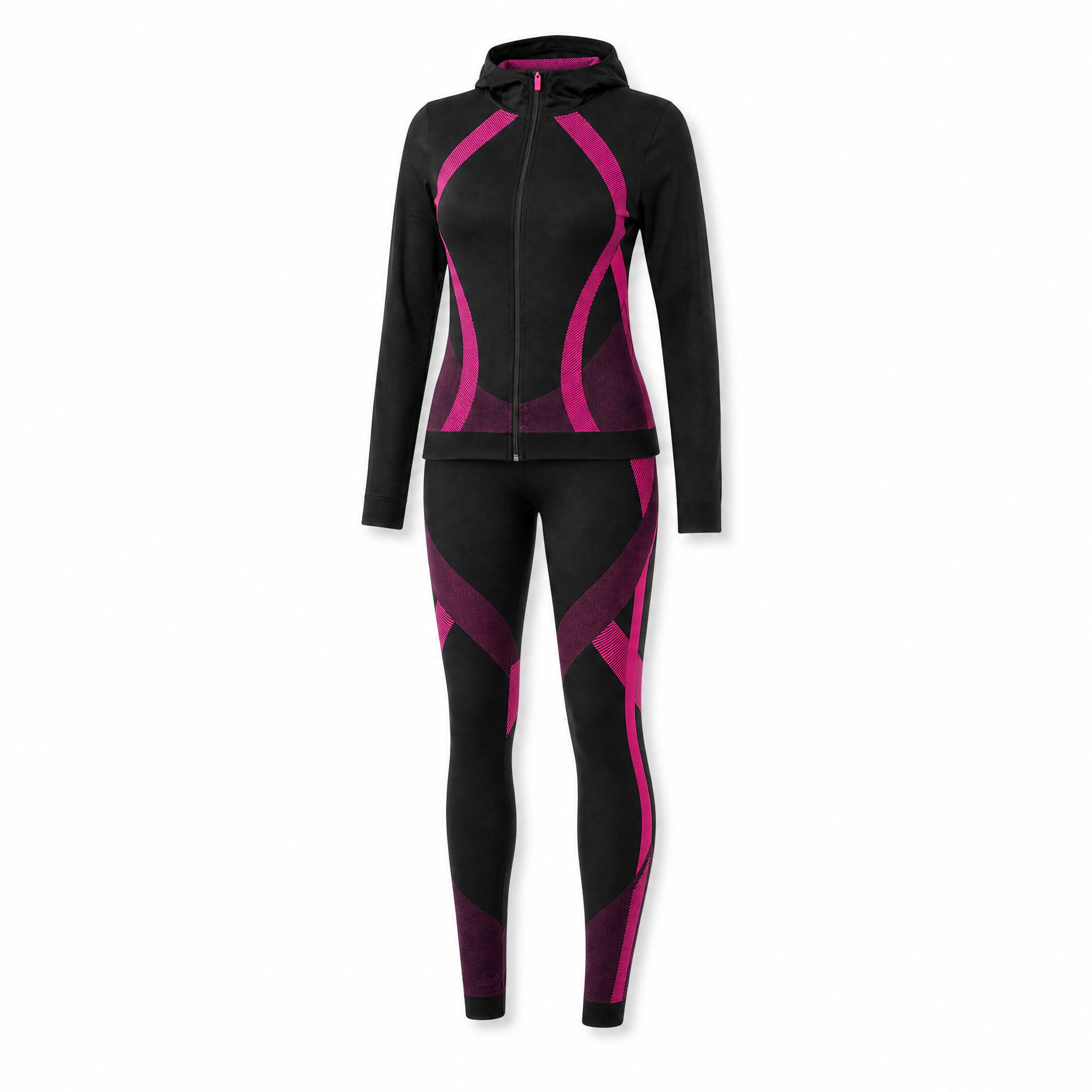 Two Piece Active Zip Up Hooded Jacket + Leggings Set in Fuchsia - One Size S/M